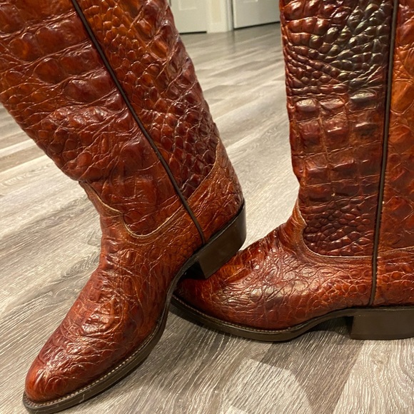 Caiman Embossed Mens Boots (Cognac) - Picture 2 of 4